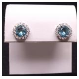 Pair round cut blue topaz earrings, lab created