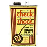 Vntg 1pt Check Shock Brake Fluid can, full NO SHIP