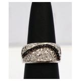 Sterling black & white sapphire ring, lab created