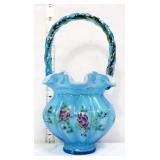 Fenton signed celeste blue english rose basket