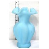 Fenton blue satin 6in melon vase