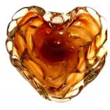 Art glass brown & clear heart shape bowl