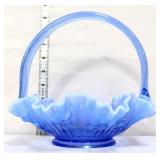 Fenton blue opalescent cabbage rose basket