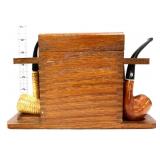 Vintage wood pipe stand w/ pipes