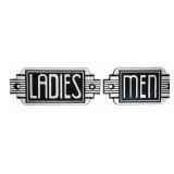 Pair Deco style iron bathroom signs