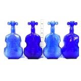 Lot of 4 cobalt guitar shape bottles