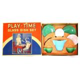 Vntg Akro Agate Play Time glass dishes in box