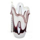 Art glass 14in white & amethyst vase