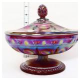 Fenton red carnival tuscan charm candy dish w/ lid