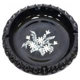 Fenton 6.5in black ashtray w/ white flowers