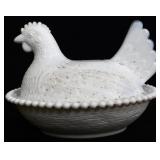 Vintage milk glass hen on nest
