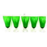 Lot of 5 green/clear boopie glass footed glasses