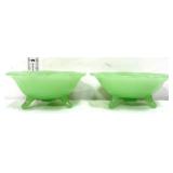 Lot of 2 jadeite footed candleholders