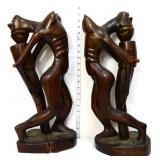 Pair carved wood 21in nude woman figures see pics