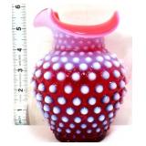 Fenton cranberry opalescent hobnail 5in pitcher
