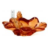 Art glass amber flower bowl
