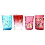 Lot of 4 vintage colored drinking glasses see pics