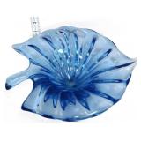 Blue art glass 9.5in long leaf bowl