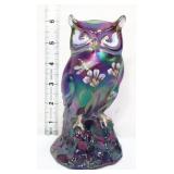 Fenton 6in purple iridescent owl w/ flowers