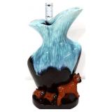 Vntg Tilso boxer & pups blue/brown glaze vase