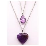 Lot of 2 amethyst necklaces, lab created