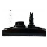 Vintage black glass terrier ashtray/match holder