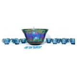 Blue carnival 13 piece punch bowl set