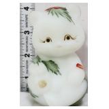 Fenton white satin teddy bear w/ poppy flower