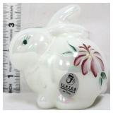 Fenton white iridescent rabbit w/ flowers