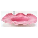 Vntg 11in cranberry satin shell dish