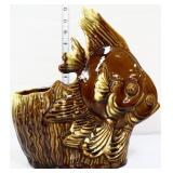 Vntg brown koi fish planter