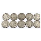 Lot of 10 buffalo nickels with dates