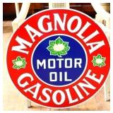Porcelain dbl sided 24in Magnolia Gasoline sign