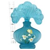 Fenton blue lagoon perfume bottle w/ flowers