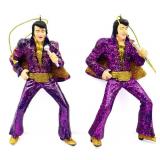 Pair Elvis in purple suit ornaments