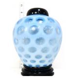 Fenton blue opalescent coin dot ginger jar
