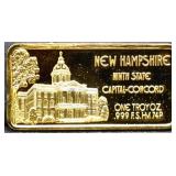 1 troy ounce New Hampshire state silver bar