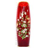 Vntg Norleans ruby red 15in vase w/ white flowers