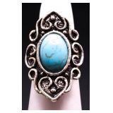 Oval cut turquoise ring, lab created