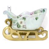 Fenton iridescent sleigh w/ brass base