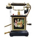 Vntg black tabletop hand crank phone