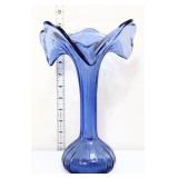 Blue art glass 11in flare top vase