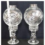 Pair clear 11in hurricane candle lamps