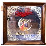 Framed 19x19 Miller High Life Beer adv mirror