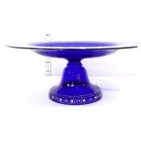 Vintage cobalt pedestal dish w/ swan scene