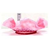 Fenton 6in cranberry opaescent hobnail bonbon dish