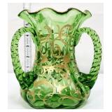 Vntg green 3 handle vase