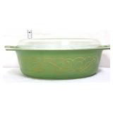 Vintage Pyrex #045 sage scroll casserole dish
