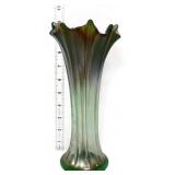 Northwood 10in thin rib green carnival vase
