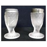 Pair vntg satin hand fishtail salt/pepper shakers